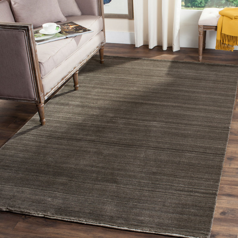 Tapis gris anthracite en laine et en coton tissé à la main Thendara, Rectangle de 5 pi x 8 pi