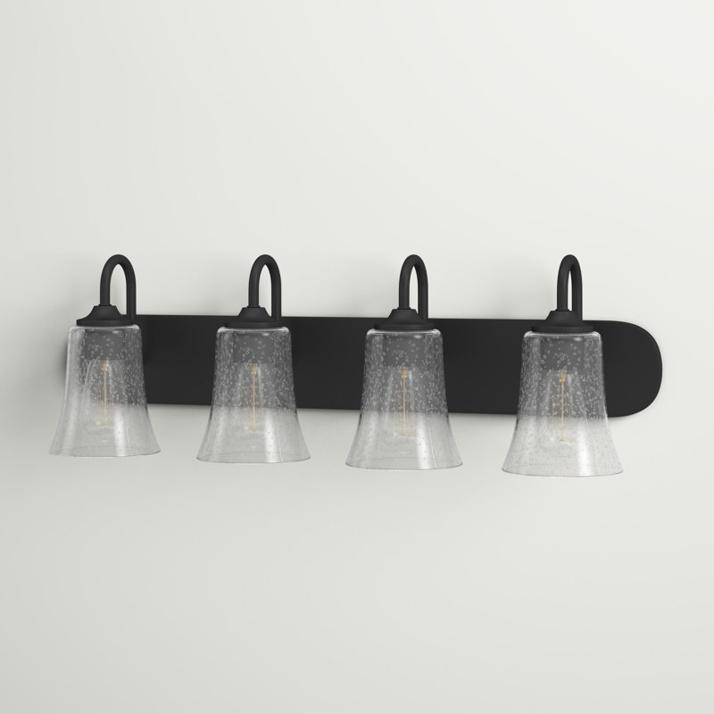 Éclairage de salle de bain à intensité variable 4 lumières Abubaker, Noir mat, Transparent