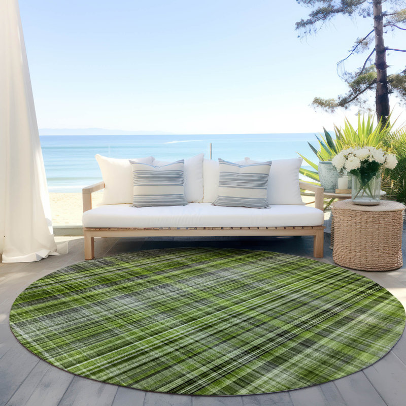 Altair Washable Plaid Indoor / Outdoor Rug, Round 8'
