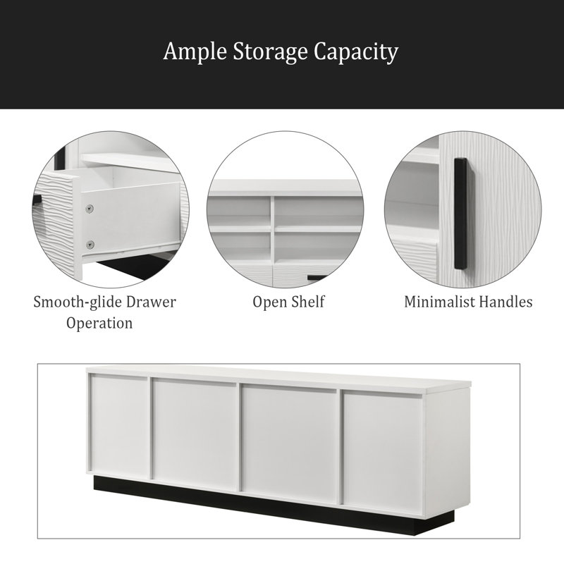 70.5"W White Finish TV Stand With Drawers