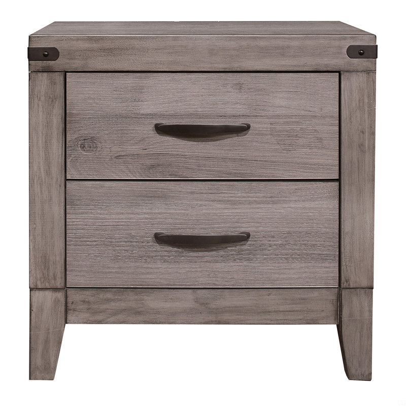 Table de chevet 1 pièce en mélamine stratifiée 2 tiroirs avec quincaillerie en métal foncé