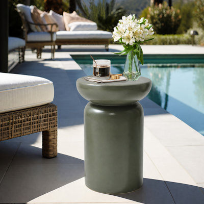 17.3" Olive Green Ceramic Side Table, Modern Indoor & Outdoor Accent Table
