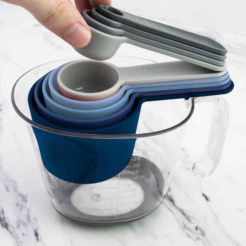 Tovolo Tovolo 10-Pieces Plastic Measuring Cup Set, Gray/Blue/Clear