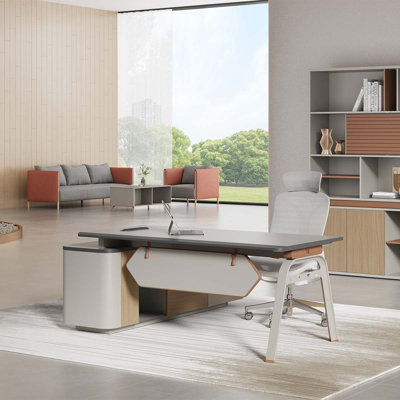 L-shaped luxurious modern office desk,With cabint
