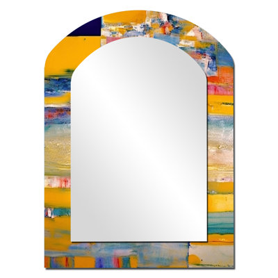 «Every Little Ocean Sunset Abstract Expressionism», peinture abstraite arquée sur miroir, miroir mural asymétrique doré unique, impression sur métal