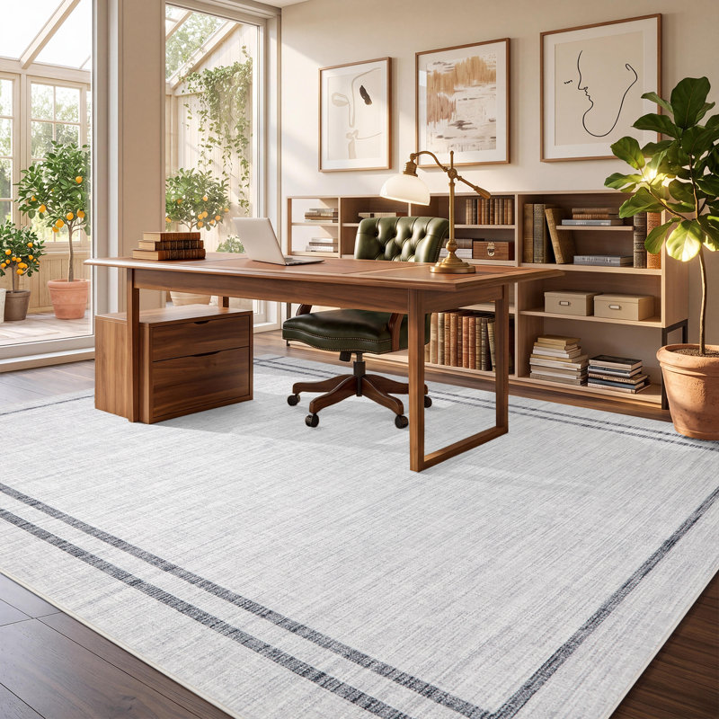 Tapis neutre lavable surdimensionné 9 pi x 12 pi avec envers TPR antidérapant pour salon de bureau, Grey