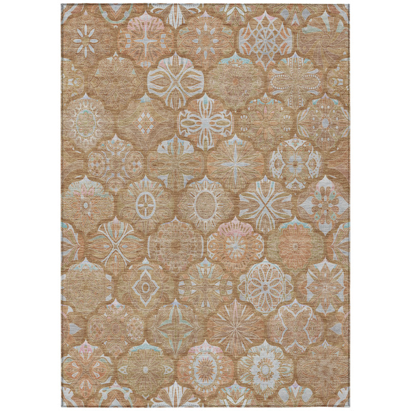 Machine Washable Indoor/Outdoor Chantille ACN2879 Lattice Rug, Paprika, 10' x 14'