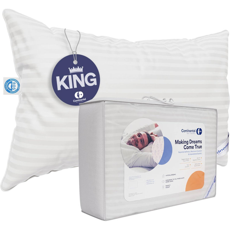 700 Fill Power 100% White Goose Down Bed Pillows 100% Cotton Firm, Medium and Plush (1 Pillow), Queen, Firm