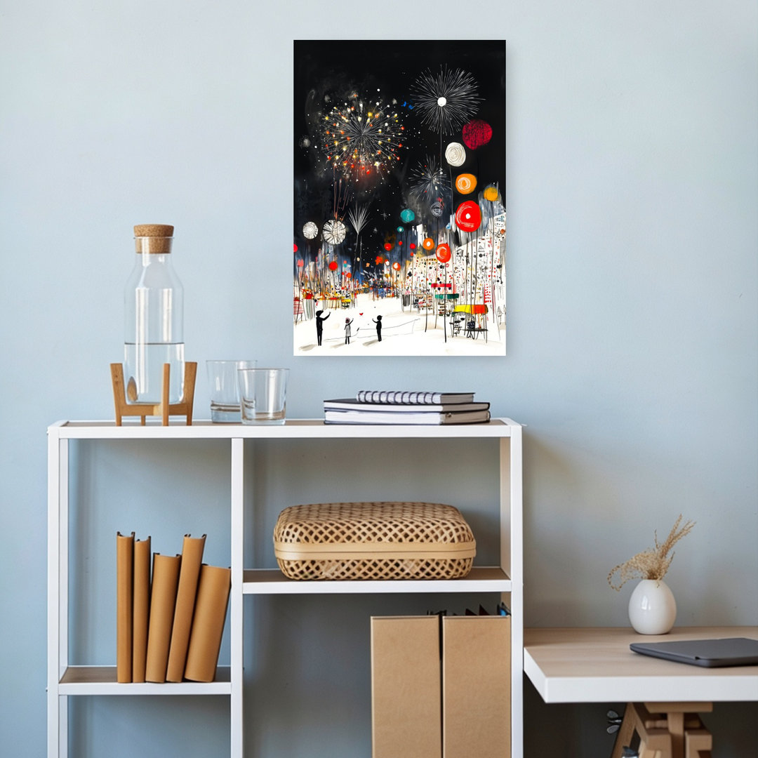 City Fireworks Celebration Colorful Playful Vibrant City Wall Art Print
