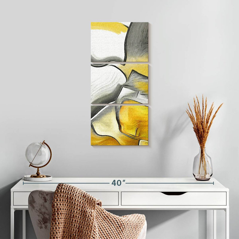 Pop of Yellow Abstract III - Ensemble de 3 toiles tendues, H 27 po x l 12 po x P 1 po