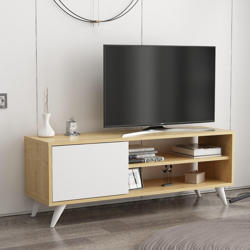 Unité de TV, Blanc / Chêne