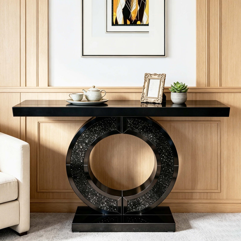 Console à miroir avec base en cristal pour le vestibule, le vestibule ou le décor du salon (noir) | Idée de cadeau, Noir