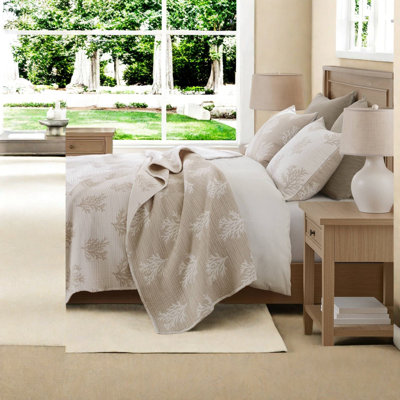 Ensemble de literie pour très grand lit très grand californien, courtepointe réversible en mélange de coton, brun clair gris