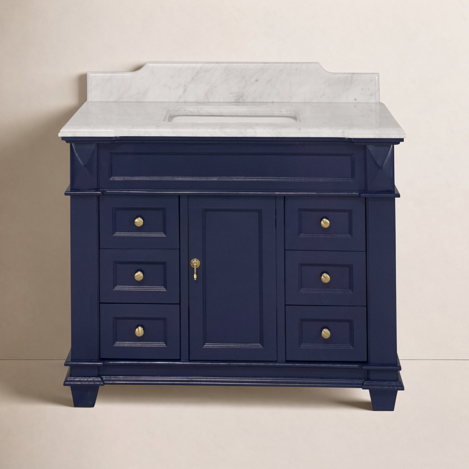 Ensa 42'' Single Bathroom Vanity, Carrara Marble, Royal Blue