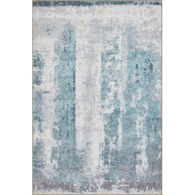 Soft Blue Shaped Patterned Woven Base Washable Rug