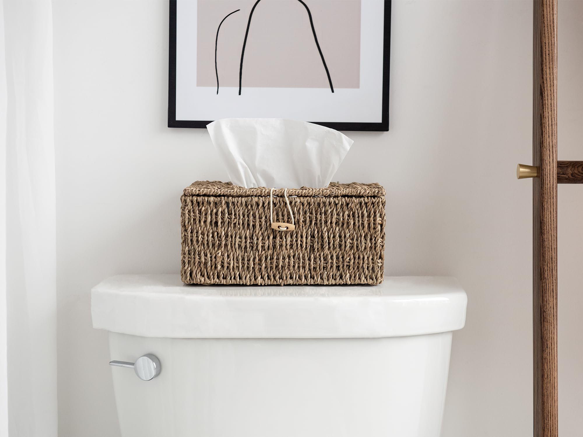 Rattan Tissue Box Cover With Flip Lid - Boho Wicker Tissue Holder For 184-Count Boxes