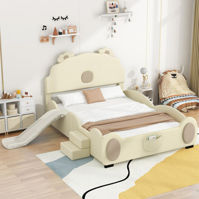 Full Size Upholstered Platform Bed With Piglet Shape Headboard And Children's Slide -  Zoomie Kids, 907AEBA2E7F541DFB9A2F4DDD87A9DA5