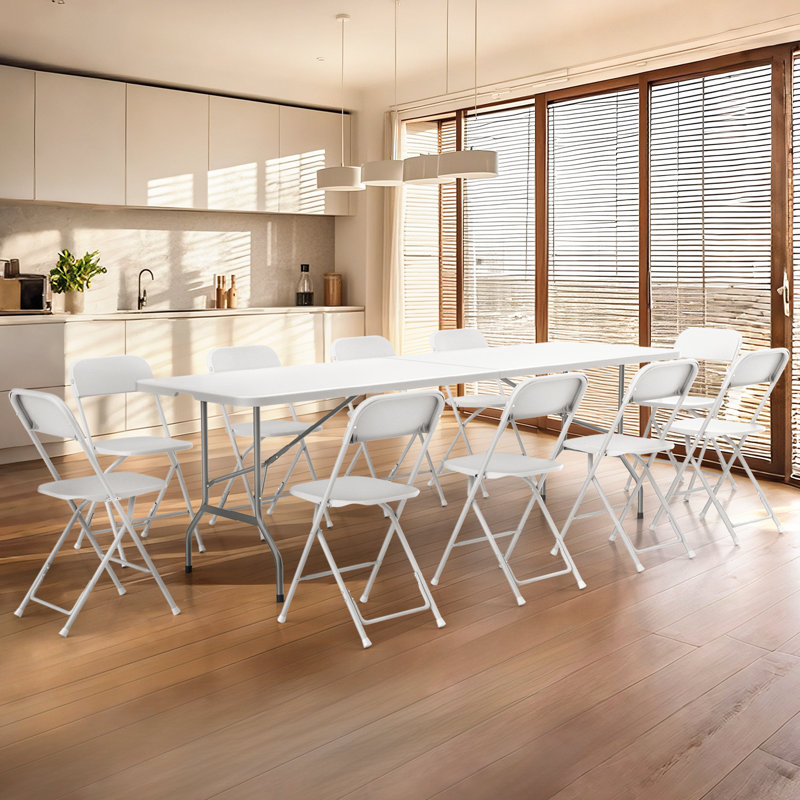 Table de salle à manger rectangulaire pliable avec 10 chaises pliantes pour un usage pique-nique intérieur et extérieur