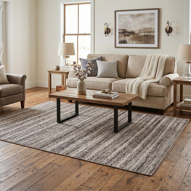 Tapis moderne neutre lavable pour le salon de la chambre à coucher, Gray, Rectangle 5' x 7'