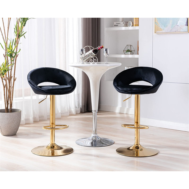 Swivel Upholstered Adjustable Height Counter Stool with Metal Frame, Black