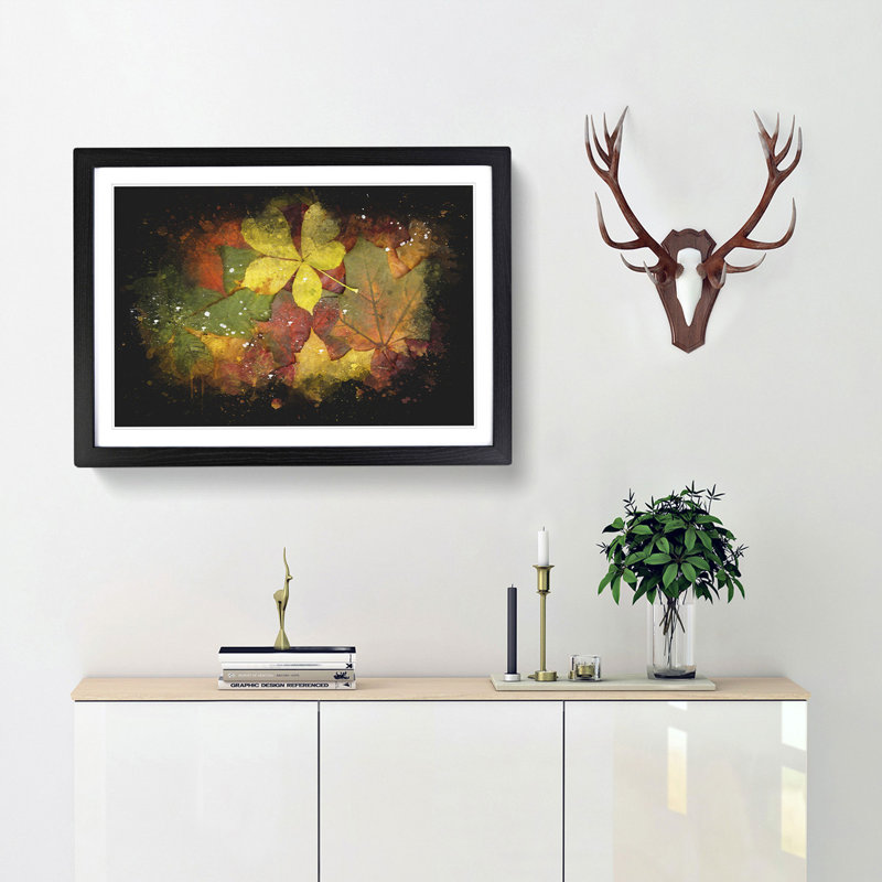 Leaves On An Autumn Forest Paint Splash - Picture Frame Graphic Art, 45cm H x 63cm W x 2cm D, Black Framed