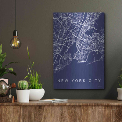 «NYC Street Blue Map» par Seven Trees Design, art mural en métal