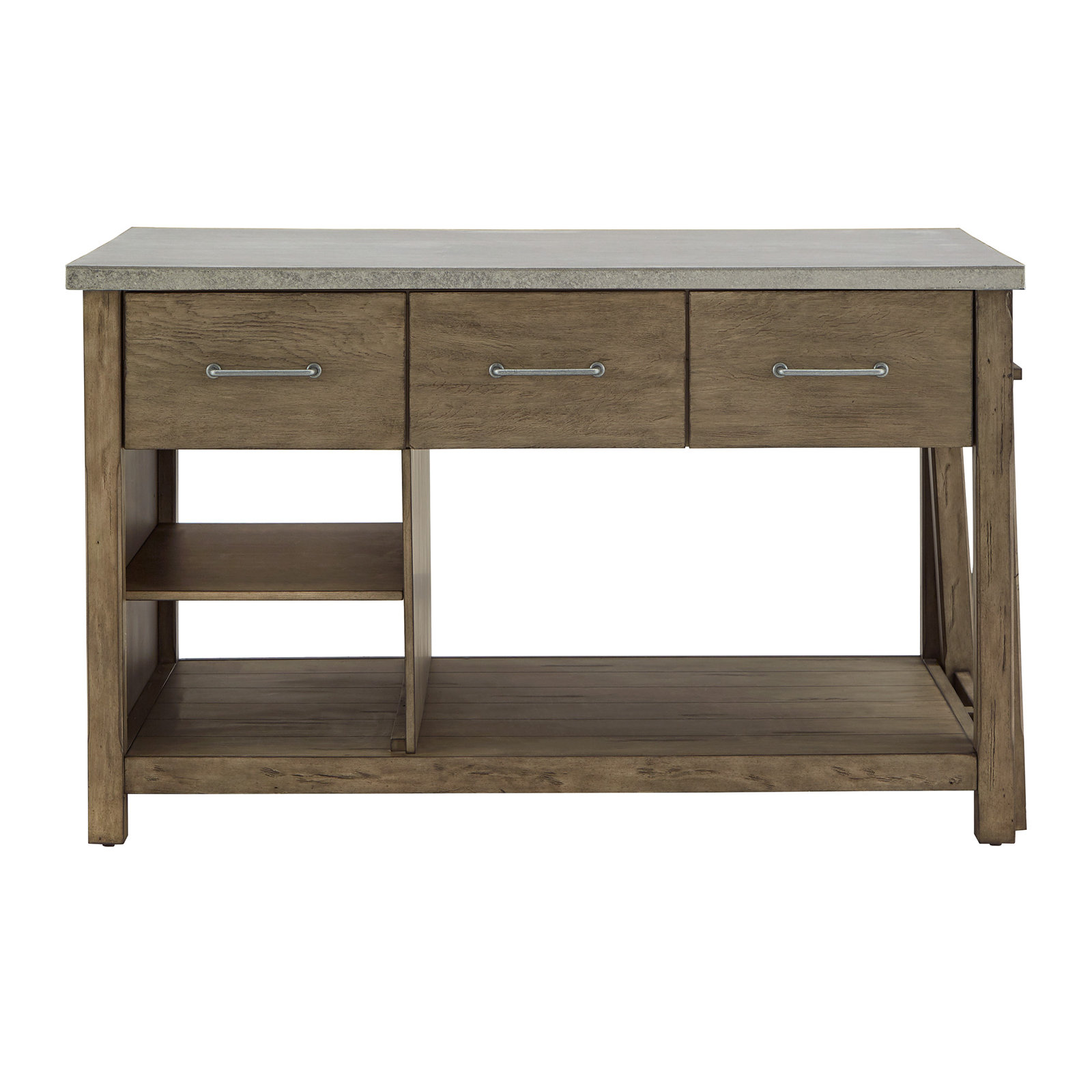 Tinka 3-Drawer Rectangle Pine Kitchen Island , Concrete Veneer, Gray