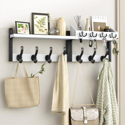 29" Coat Rack Wall Mount With Shelf, 4 In 1 Coat And Key Hanger