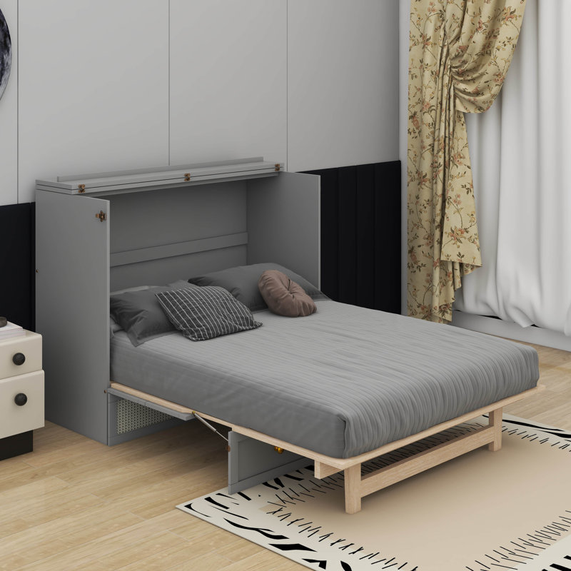 Lit escamotable double avec tiroirs, gris