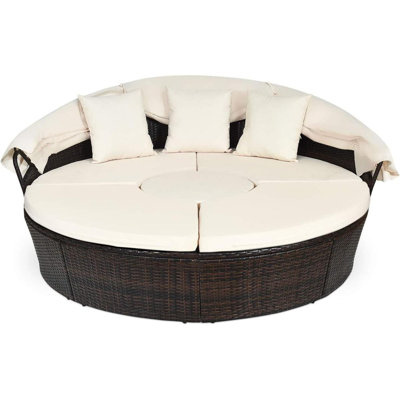 Rozi 69.5'' Wide Round Wicker Patio Daybed with Cushions