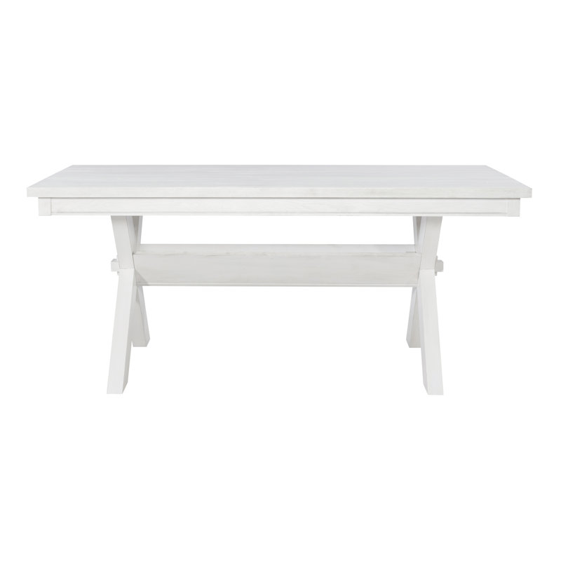 Smokey White 70" Solid Wood Rectangular Farmhouse Dining Table