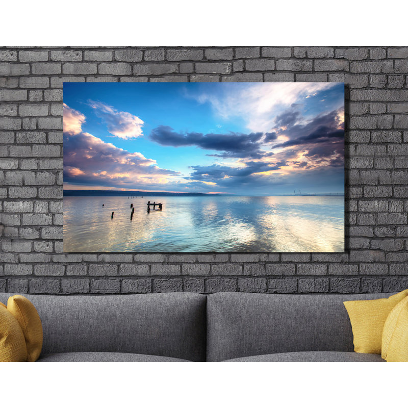 « coucher de soleil sur le lake », reproduction de photo sur toile tendue, H 28 po x l 48 po x P 1,5 po