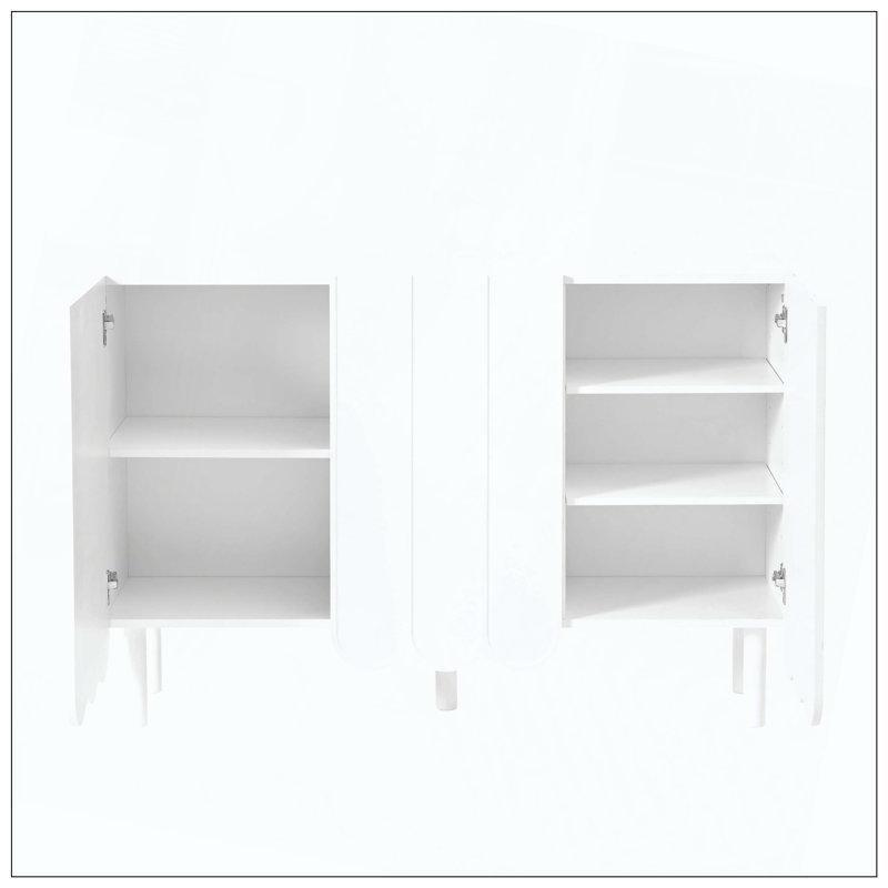 Armoire à chaussures minimaliste avec 5 pieds en bois massif, armoire buffet style avec tablettes réglables, grande armoire de rangement avec portes ondulées pour le salon
