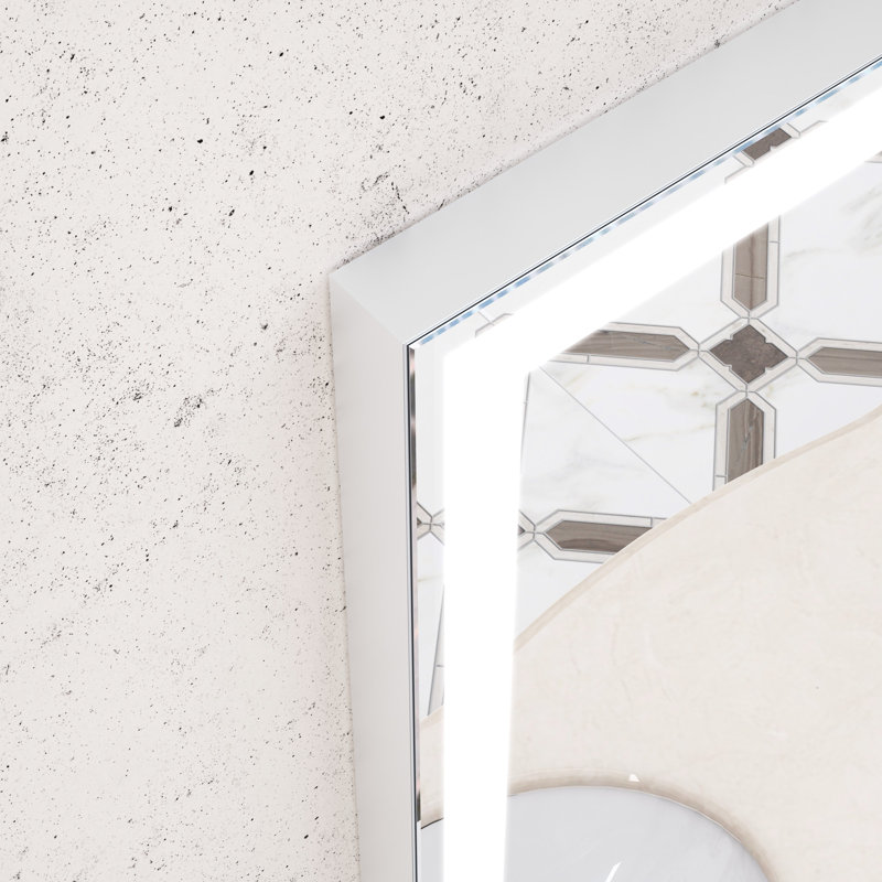 Miroir de salle de bain 48 po x 36 po à fixation murale à DEL, contrôle tactile de brouillard, lumières réglables modernes, cadre argenté moderne avec luminosité, aluminium imperméable