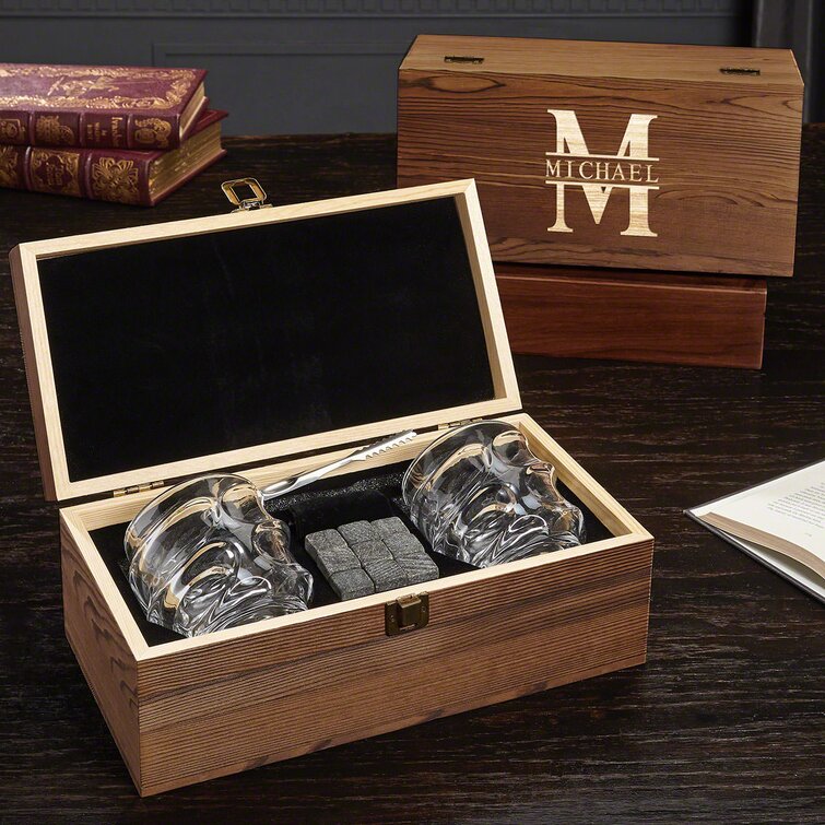 Personalized Wood Box Whiskey Glass Set, Wood Box Set