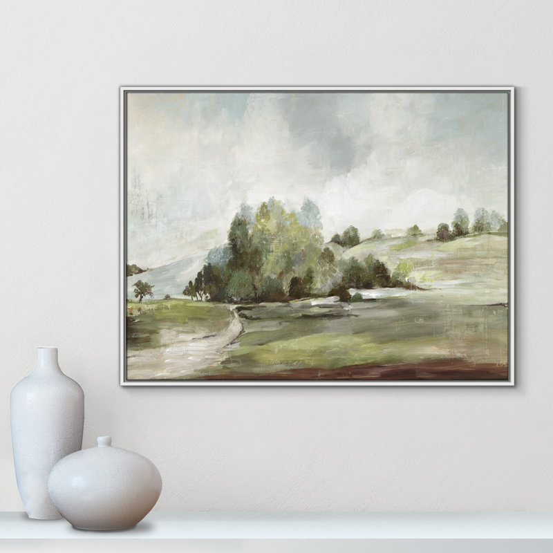Concorde Green Country Road by Allison Pearce - Floater Frame Print on Canvas, 31.5" H x 41.5" W, White