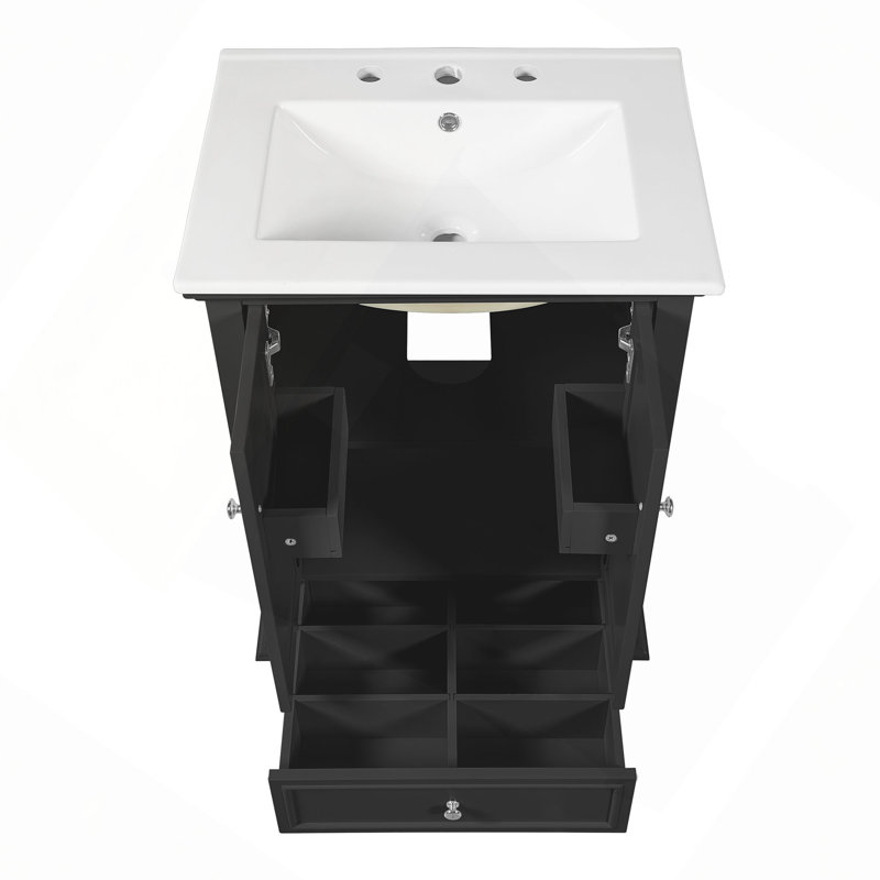 Meuble-lavabo de 24 po avec lavabo en céramique, armoire de rangement avec portes à fermeture douce, armoire de salle de bain avec tiroir et séparateurs de tiroir
