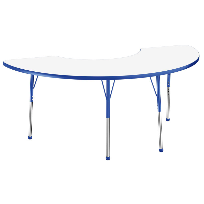 Table d'activité demi-lune effaçable à sec avec pieds réglables - Blanc, Tableau blanc / bleu, Roulement à bille standard