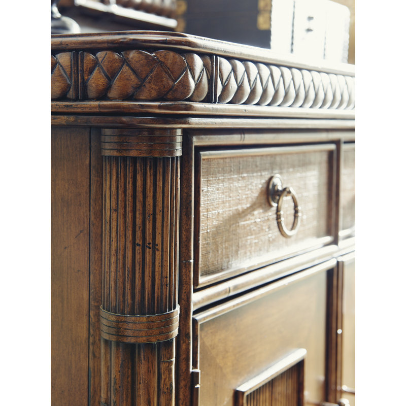 Bali Hai 72'' Brown Rattan and Bamboo Buffet with Leather Accents