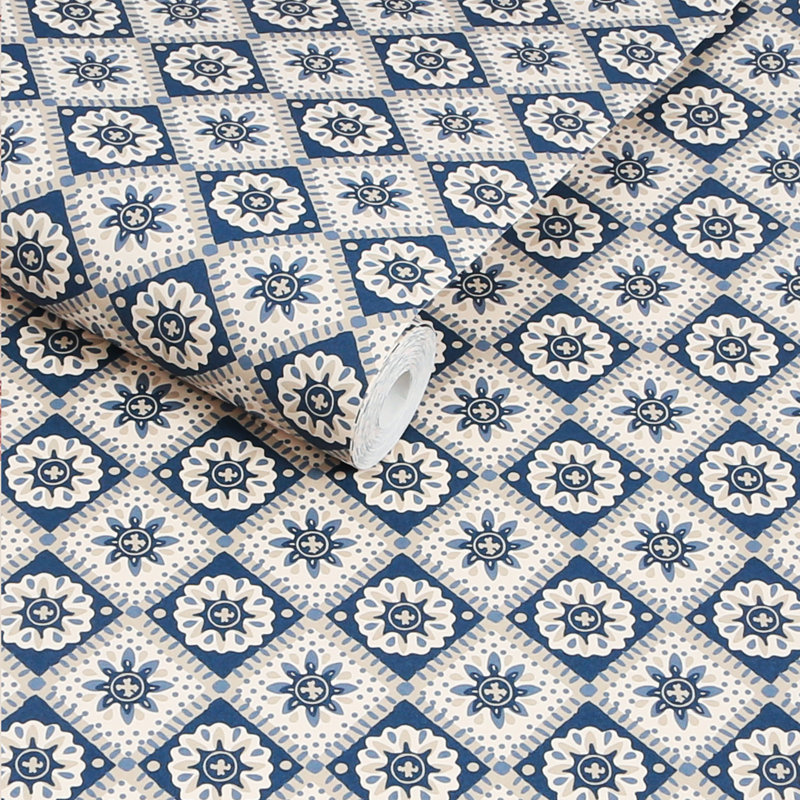 Joules Meadow Geo Navy/Cream Wallpaper