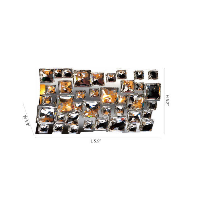 Applique murale transparente recouverte de cristal avec cadre chromé, 6,2" H x 5,9" L x 6,2" D
