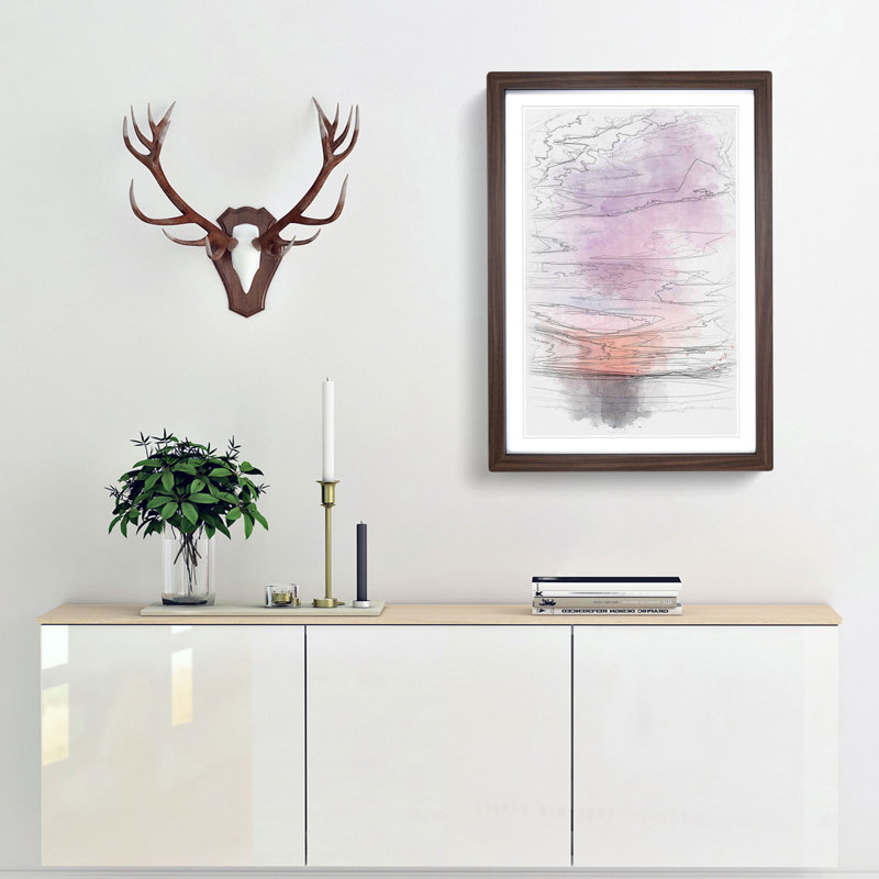 Sky Above The Mountain - Single Picture Frame Painting on MDF, 63cm H x 45cm W x 2cm D, Walnut Framed