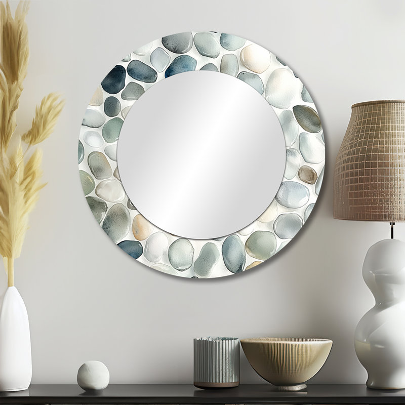 «Minimalist Meditation Stone Collage I», art traditionnel miroir mural, imprimé sur métal, 23 po x 23 po