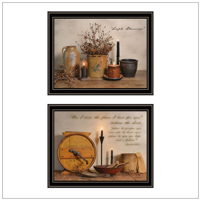 Trendy Decor 4U 2- Piece Vignette Simple Blessings Wall Art For Living Room, Bedroom Wall Art Print For Home Decor By Billy Jacobs