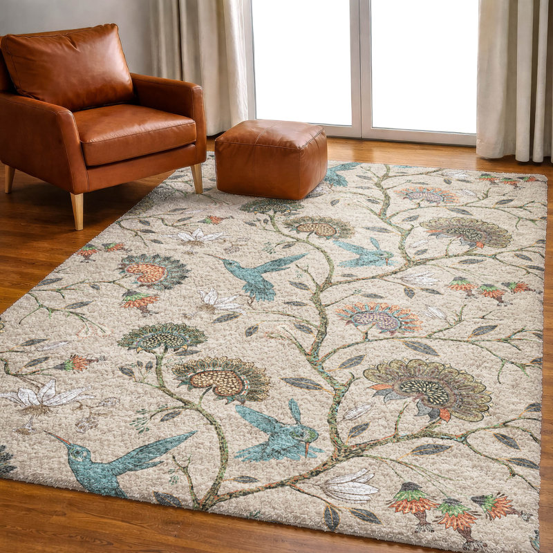 Premium Machine Washable Dream Shag ADS174 Hummingbirds Rug, 9' x 12'