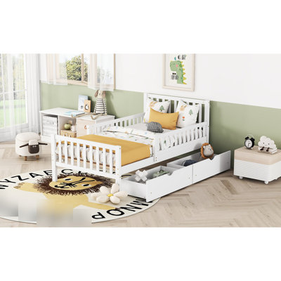 Lit plateforme simple avec garde-corps et rangement - Blanc Charisma