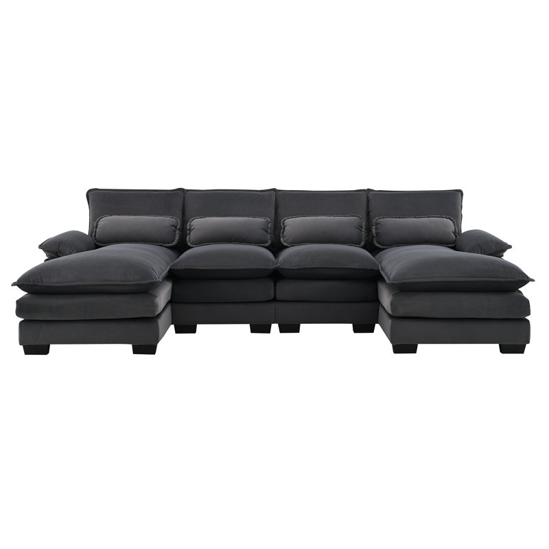 Canapé rembourré modulaire avec méridienne, 6 velours moderne en forme de U, 4 coussins lombaires pour le salon, une méridienne et des coussins de taille, sièges confortables