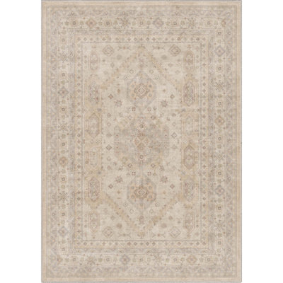 Kehr Nicosia Beige Vintage Tribal Medallion Flat-Weave Rug