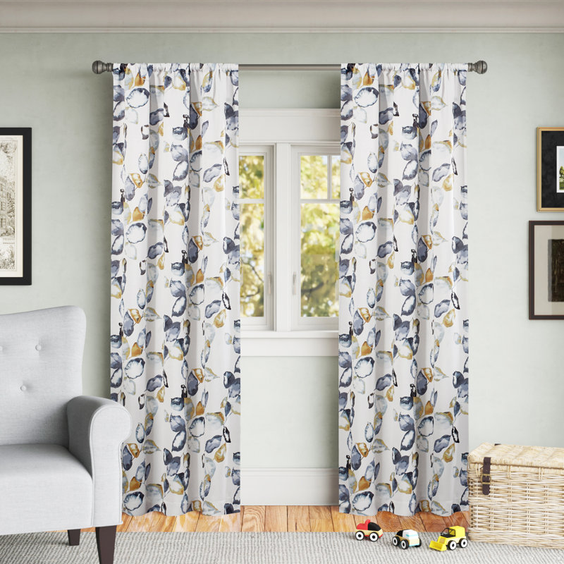 Yellow and Blue Floral Blackout Polyester Curtain Panel