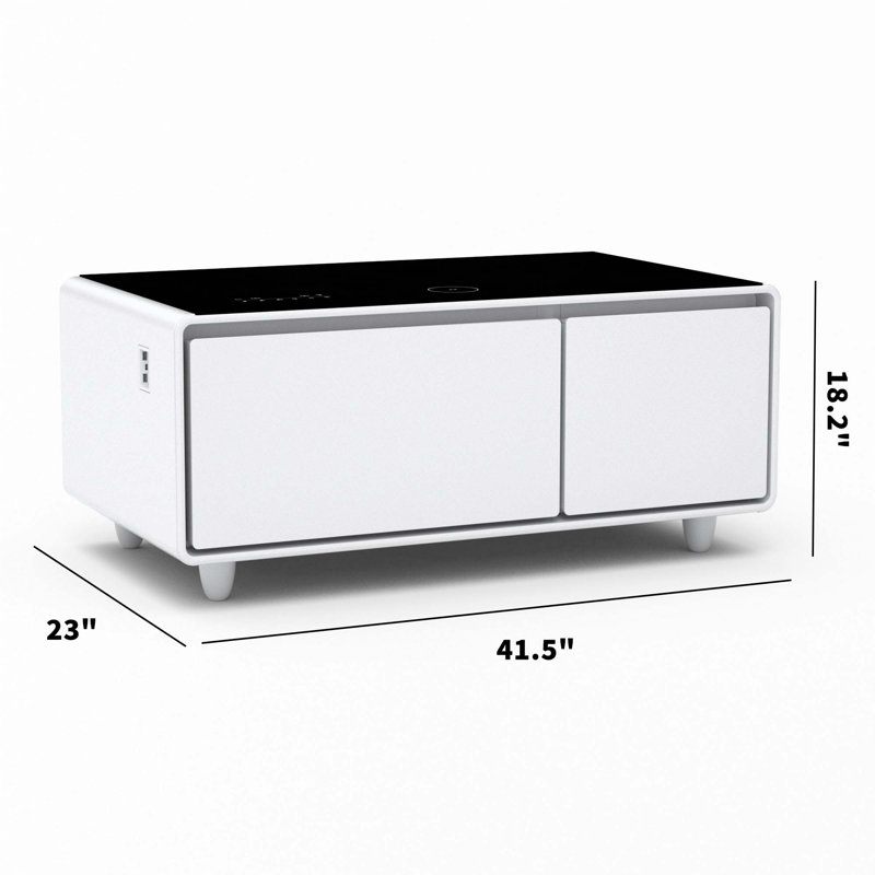 Smart Coffee Table With Built-In Fridge, Bluetooth Speaker, Wireless Charging, Touch Control Panel, USB Ports, Outlet Protection, Atmosphere Light